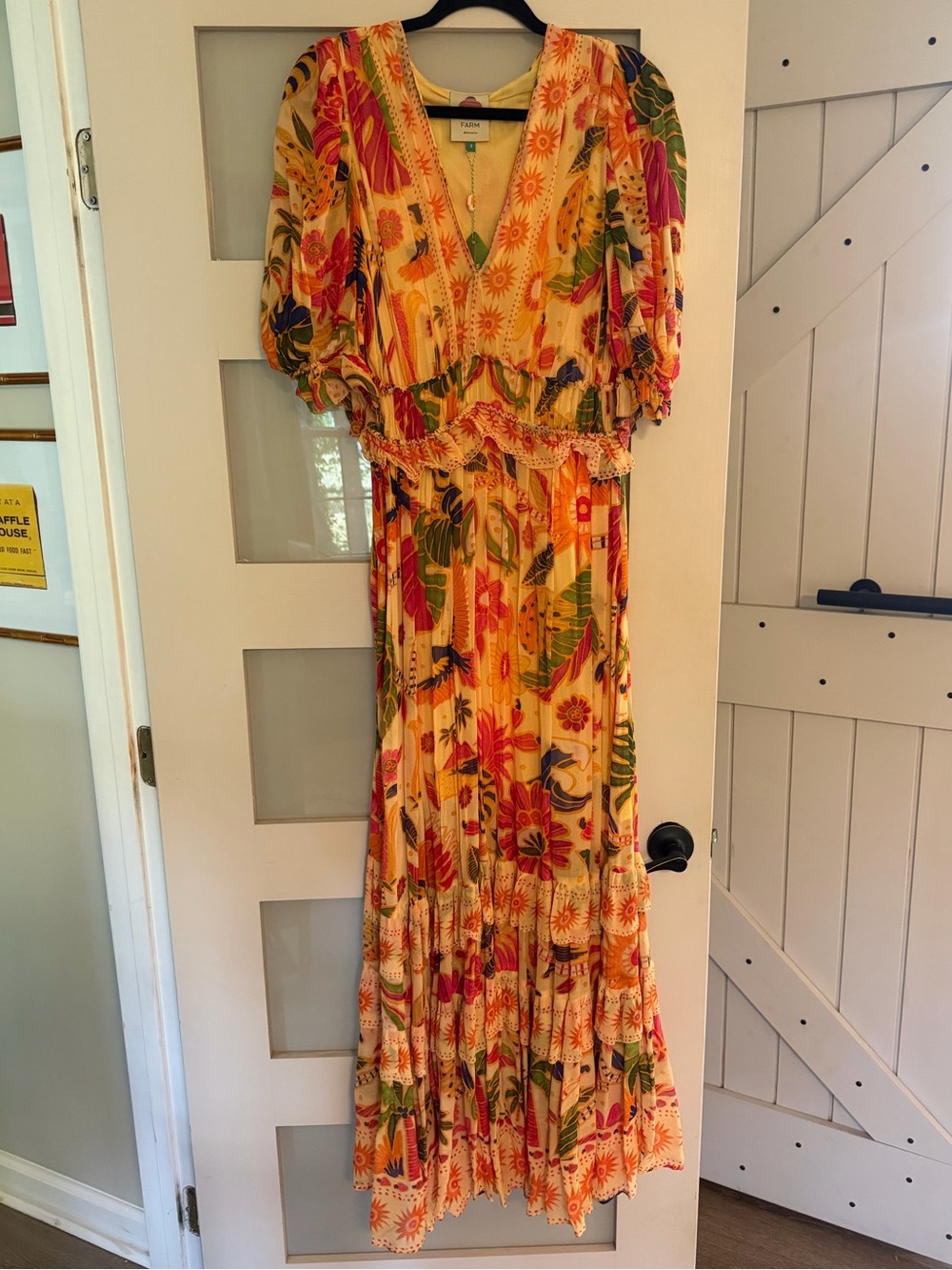Farm Rio Yellow Rio Tapestry Tropical Maxi Dress Small NWT